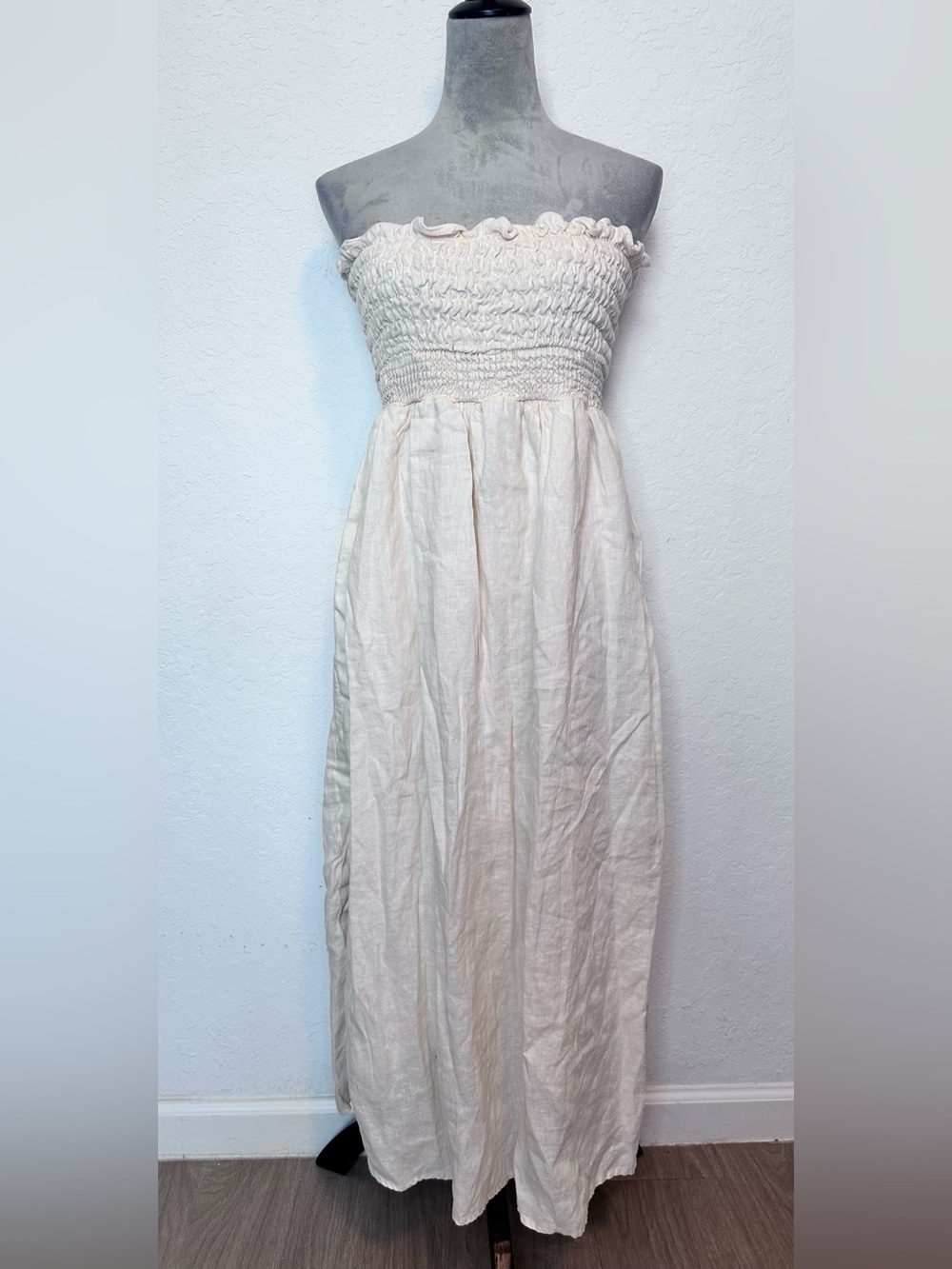 DISSH Lexi Natural Linen Strapless Midi Dress Size 14